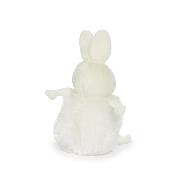 Back view White plush bunny toy on a white background
