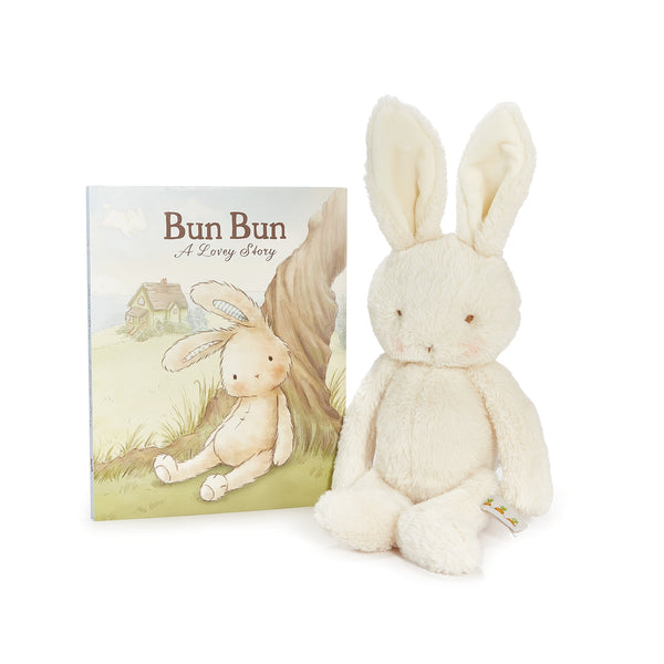 Bun Bun Lovey Story shown with Bun Bun Stuffed Animal