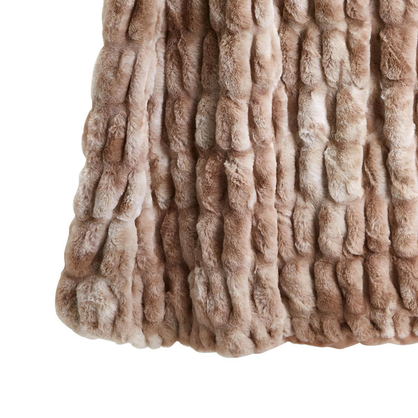 Two's Co Luxurious Tan & Cream Textured Faux Fur Throw Blanket