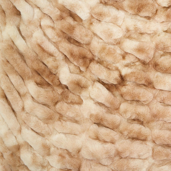 Close Up View Two's Co Luxurious Textured Faux Fur Tan & Cream Throw Blanket