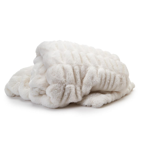 Folded view Two's Co Luxurious Snow White Textured Faux Fur Throw Blanket