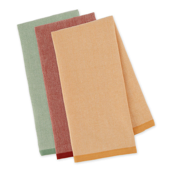 DII Fall Herringbone Dishtowel Set in Soft Green, Rust, and Yellow