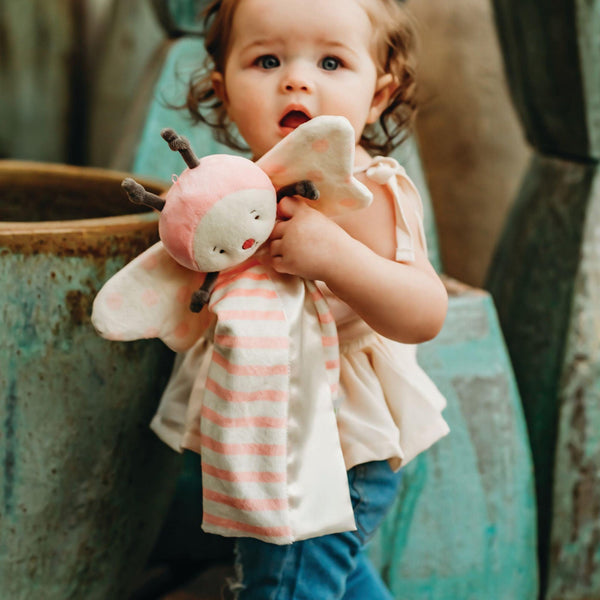 Toddler with Butterfly Bye Bye Buddy Blanket
