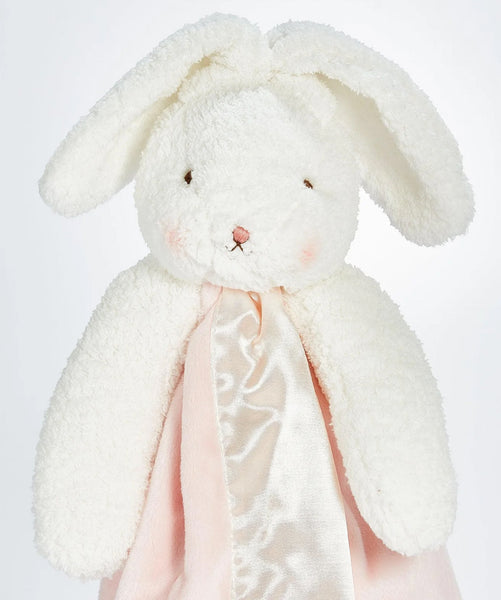 Close up view Fleece, Velour, and Satin Bunny Plush Toy