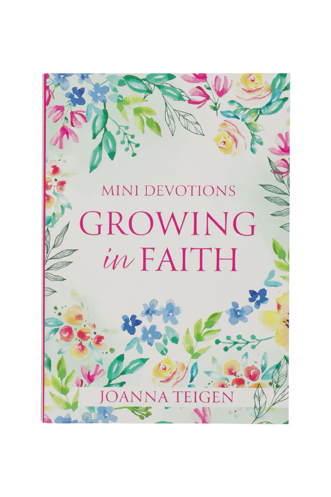 Book titled 'Growing in Faith' with floral design on a white background