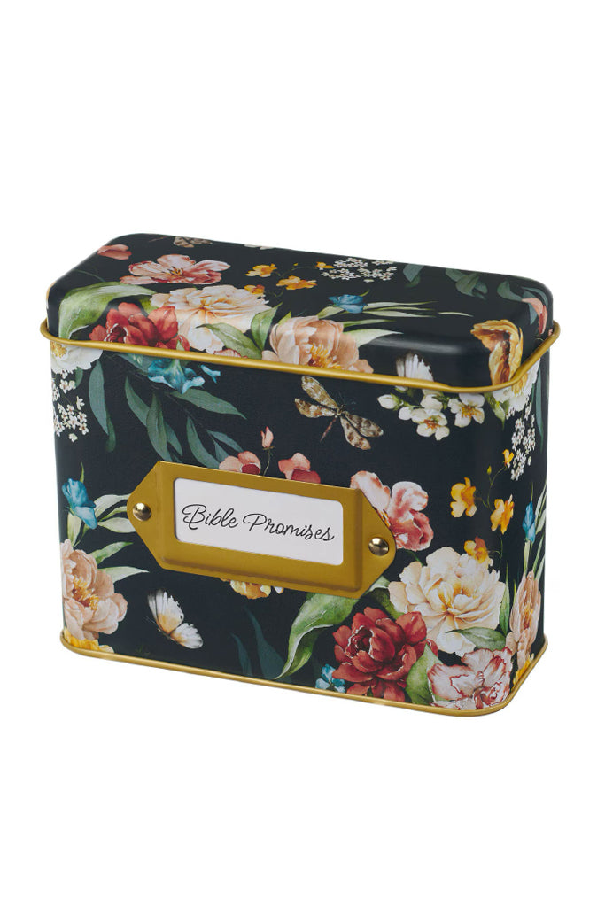 Black Floral & Brass Promises Card Tin