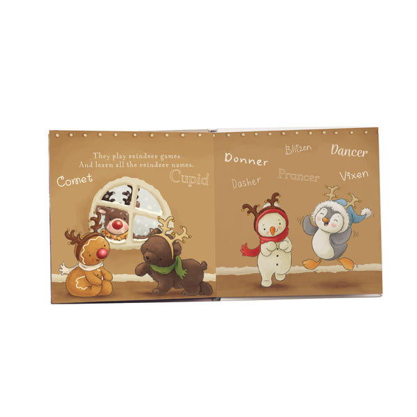 Page View featuring Ginger, Brownie Bear, Snowman, and Penguin wearing Reindeer Antlers