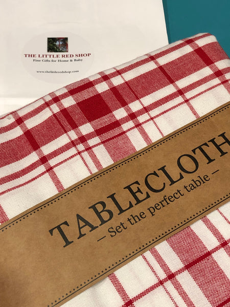 Red & White Plaid Table Cloth with Branded Craft Packaging