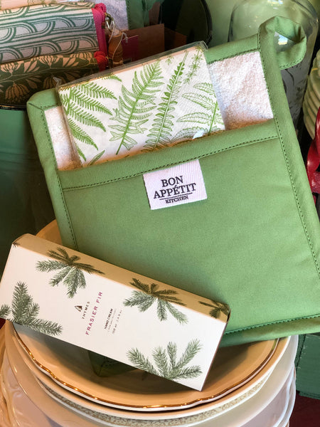 Clover Pot Holder with Frasier Hand Cream & Fern Napkins