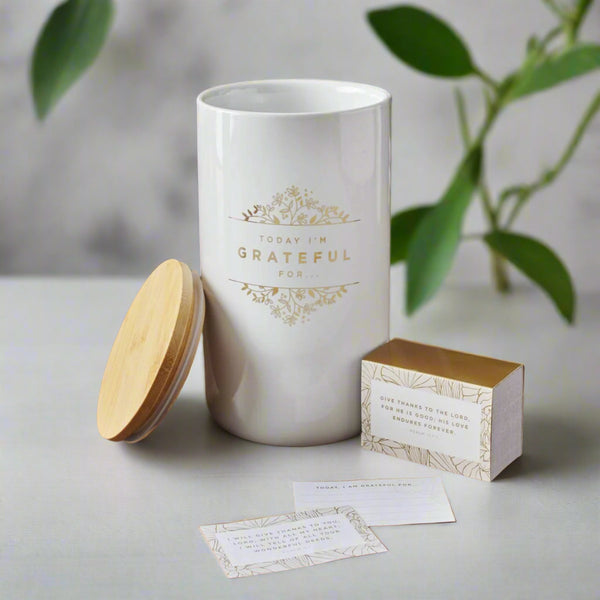 Open Gratitude Jar with Bamboo Lid and Scripture Cards
