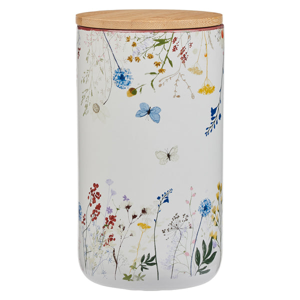 White Canister back with Wildflowers