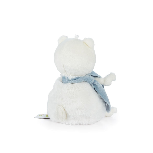 Back view Bunnies by the Bay Boris the Polar Bear Roly Poly Stuffed Animal in an Icy Blue Winter Scarf