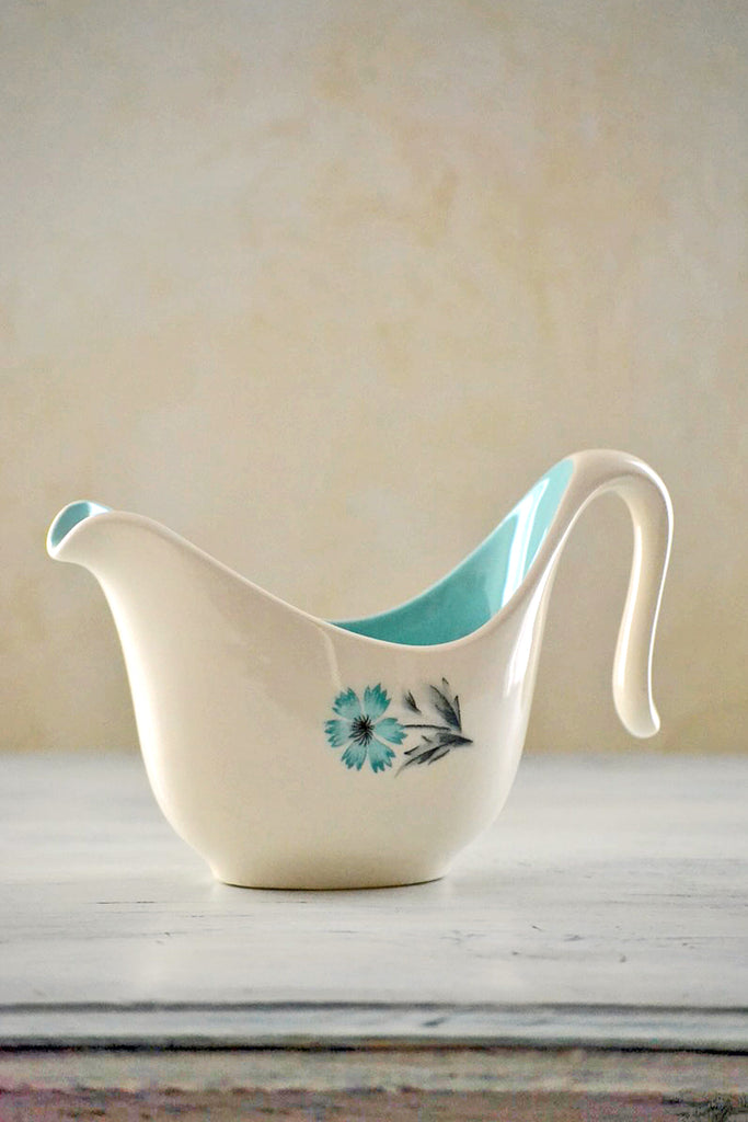 Vintage Cream & Turquoise Creamer with Flower