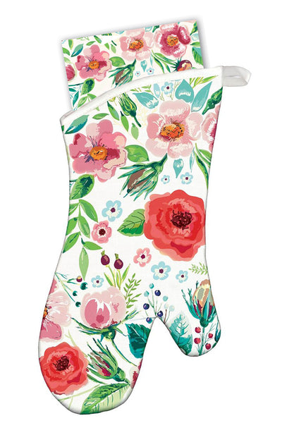 Michel Design Works Wild Berry Blossom Oven Mitt Shown as Gift Holder