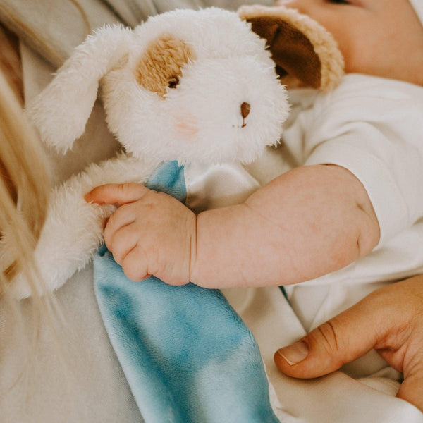 Baby with Skipit Pup Bye Bye Blanket