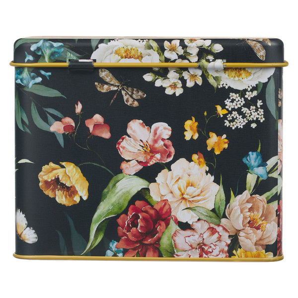 Back View Black Tin with Flowers