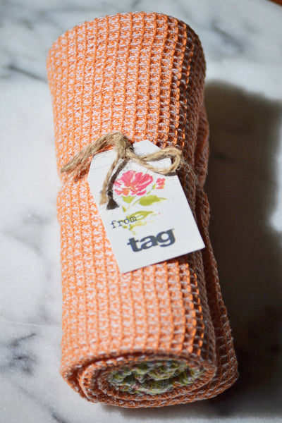 Orange Waffle Kitchen Towel with Multicolor Edging