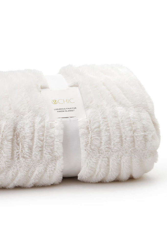 Luxurious White Faux Fur Throw with Chic Label