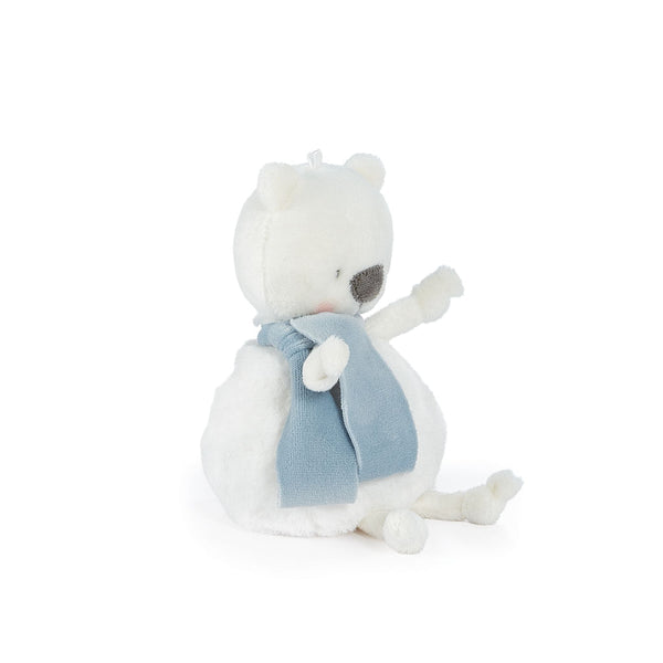 Side View Bunnies by the Bay Boris the Polar Bear Roly Poly Stuffed Animal in an Icy Blue Winter Scarf