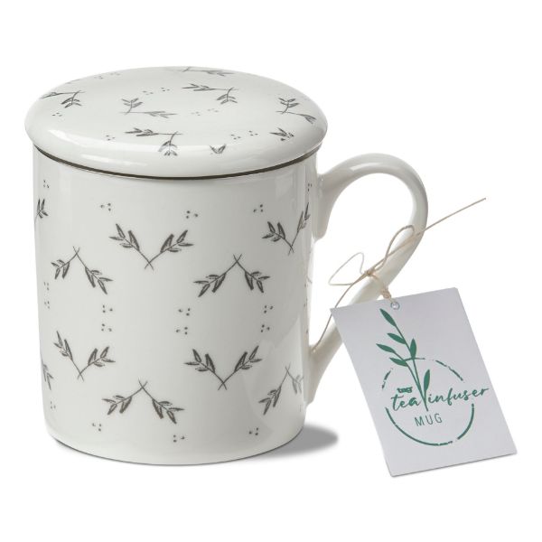 Close up view Tag Bread & Butter Mug w/ lid & infuser