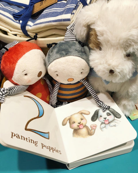 Bunnies by the Bay's Girlbug, Buzzbee, and Cricket Island  Skipit Dog Stuffed Animals with Bao Bao Book