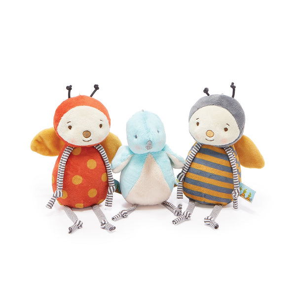 Bunnies by the Bay Girlbug the Ladybug, Tweet the Bluebird, and Buzzbee the Bumble Bee Stuffed Animal Baby Soother Toys