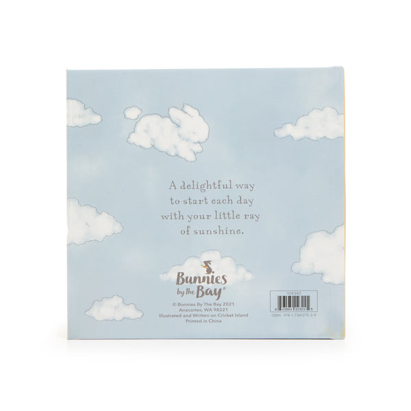 Little Sunshine Board Book Back Cover with Blue Sky and Bunny Clouds
