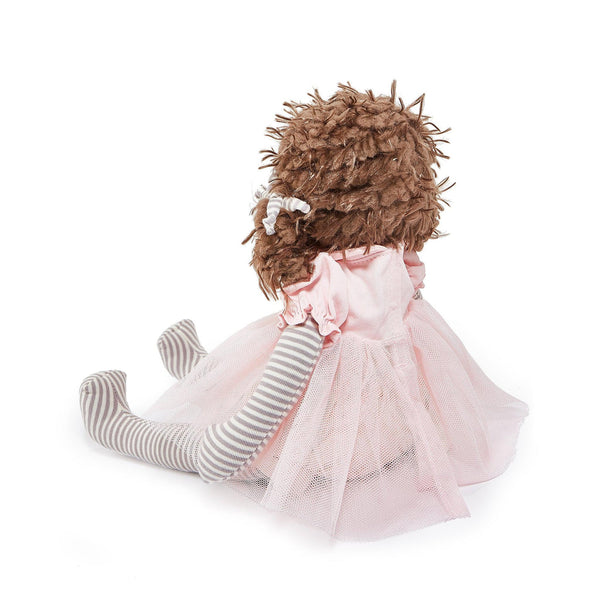Side View, Brunette Elsie Doll with Pink Dress by Bunnies by the Bay