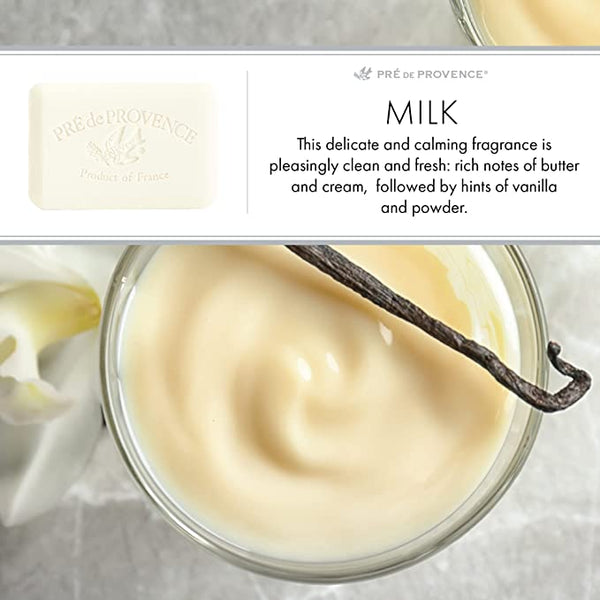 Milk Bar Shea Butter Soap pictured with vanilla bean & cream