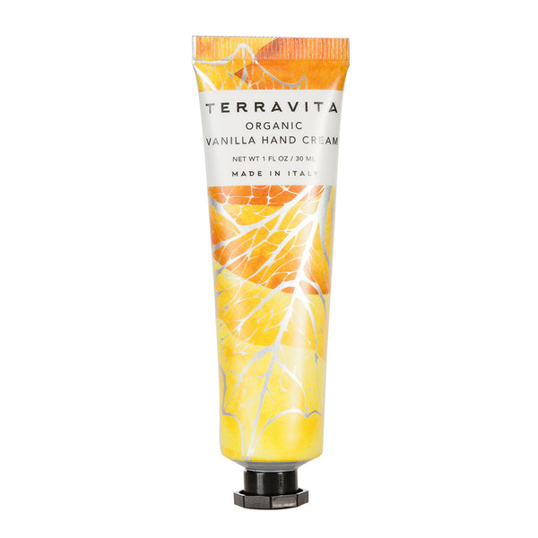 Close up Terravita Organic Vanilla Hand Cream from Italy