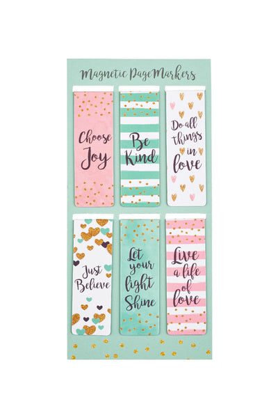 Pink, Gold & Aqua Sparkle Magnetic Bookmark Set