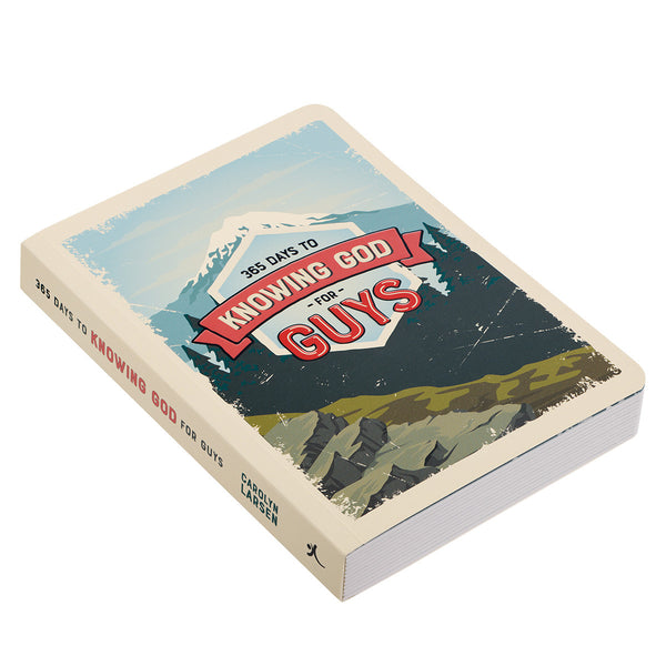 Side view  365 Days to Knowing God for Guys Paperback Devotional with Rocky Mountain Illustration