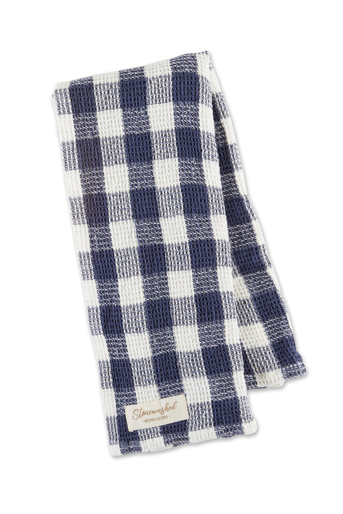 Denim Blue Gingham Washed Waffle Dishtowel