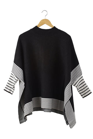 Black Eddie Poncho with Striped Sleeves