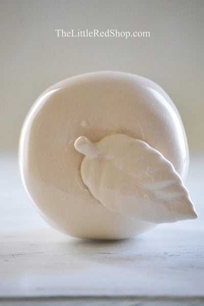 View of Cream Ceramic Apple with leaf