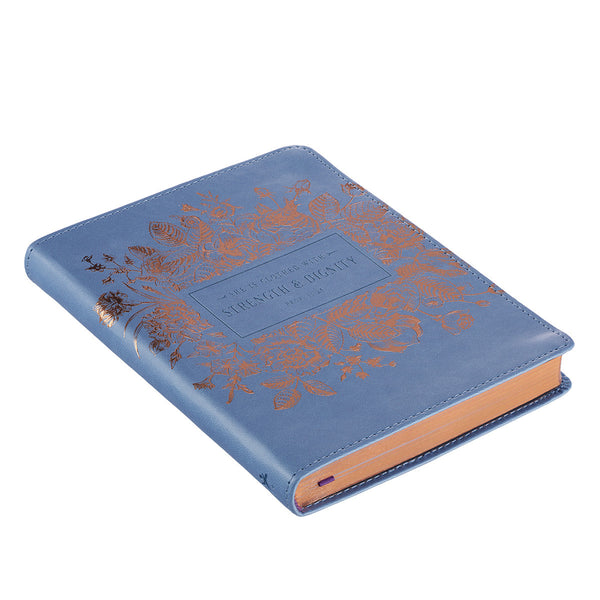 Classic Blue Strength & Dignity Proverbs 31:25 Journal ~ Side View