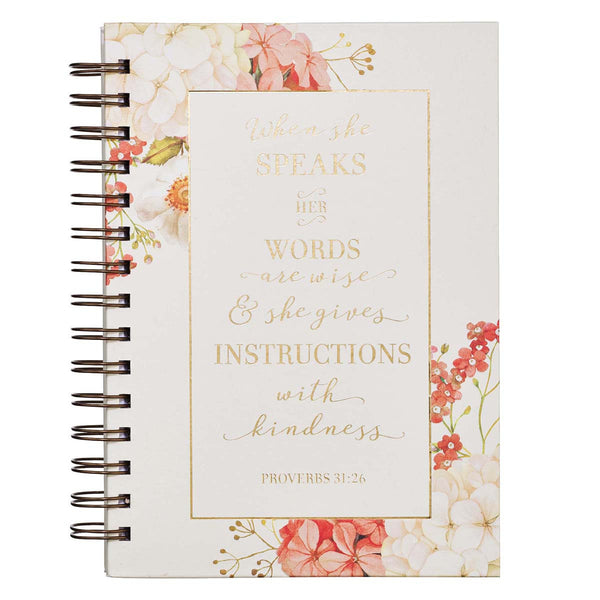Close up When She Speaks Floral Cover with Peach, Coral, and Cream Flowers on a cream background with Gold Lettering