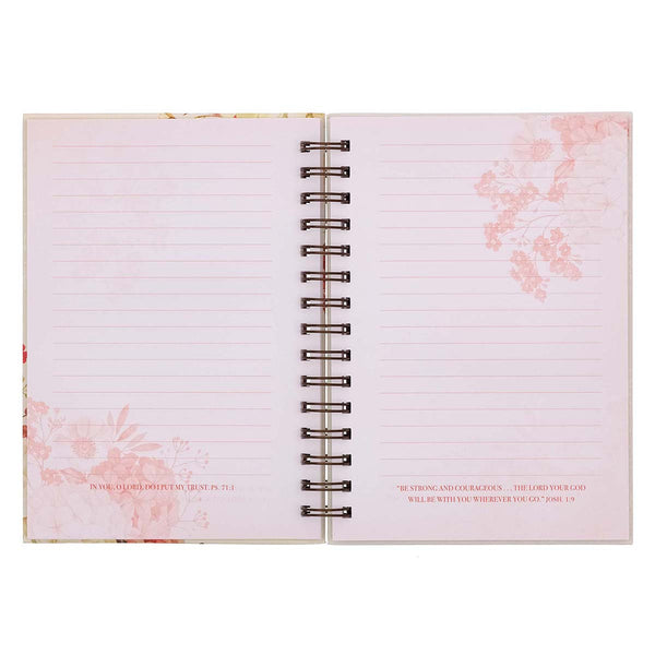 Lined Page View with Peach Florals & Scriptures