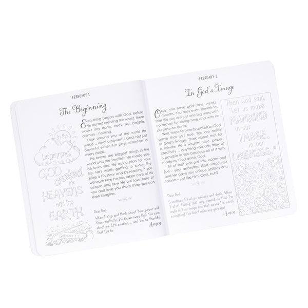 Illustrated Devotional Page View Featuring Genesis 1:1