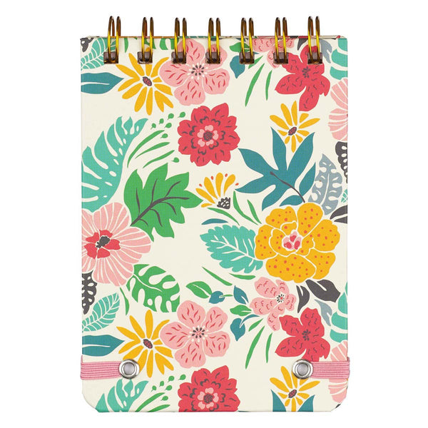 Back cover with red, yellow, and pink flowers