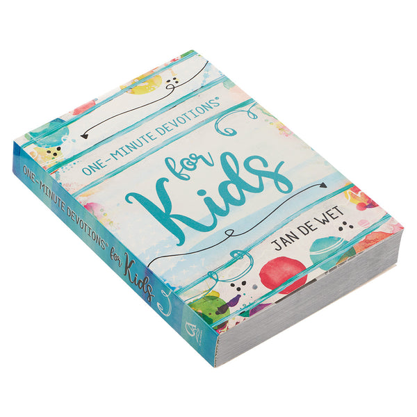 Side Angle view of Aqua One-Minute Devotions for Kids