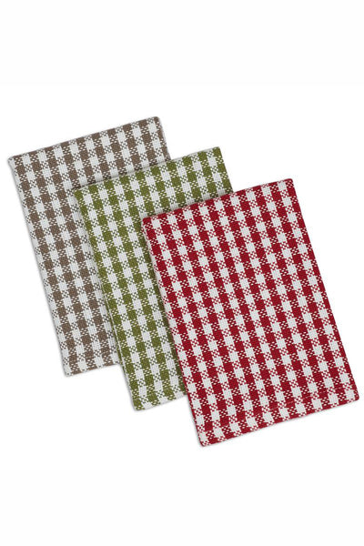 Orchard Check Dish Cloth Set in Khaki, Olive, and Red
