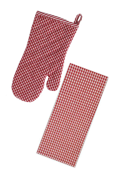 Red Tango Gingham Oven Mitt and Dishtowel