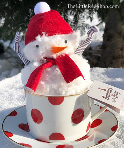 Bunnies by the Bay Roly Poly Flakey Snowman in a Red Dot Cup