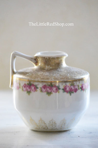 Vintage Gold Embossed Jug w/ Roses