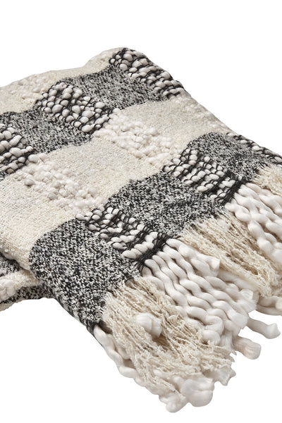 Tag Ltd Cream & Black Striped Fringed Throw Blanket