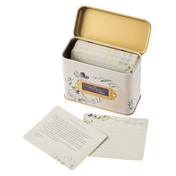 Open Prayer Card Box showing Golden lid and Cards