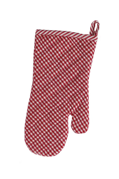 Red and White Gingham Check Oven Mitt