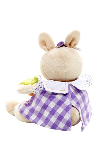 Back View of Bunnies by the Bay's Bloom Bunny Rabbit Stuffed Animal in Purple Gingham Dress