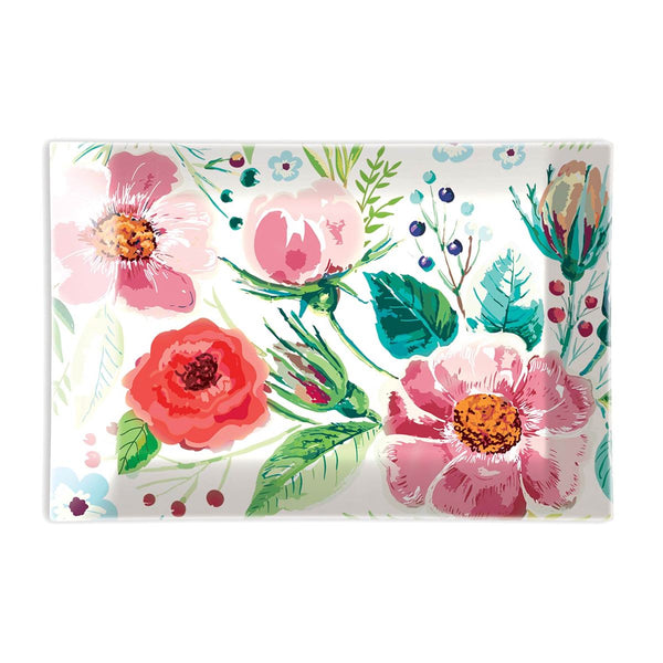 Glass Soap Dish with Pink & Red Flowers